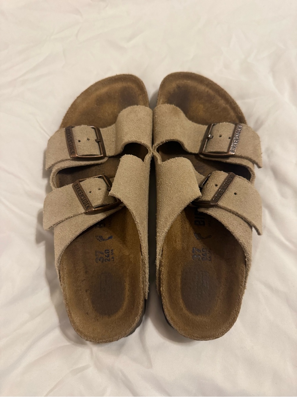 Birkenstock Two-Strap Suede Sandals in Light Tan